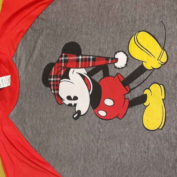 Disney Mickey Tee Shirt Short Long Sleeve Size L Women's Color Grey and Red - Picture 2 of 5